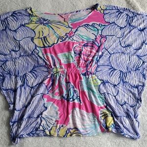 Lilly Pulitzer Floral Print Women's Caftan Top - Pink and Blue